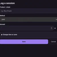 Log a session: product or strain, method, amount, and an optional time or time zone change
